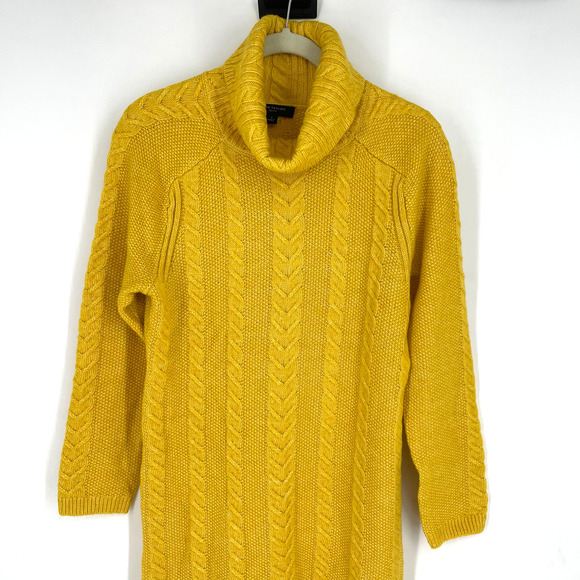 Ann Taylor Cable Knit Sweater Dress Medium Turtleneck Golden Yellow NWT - Picture 5 of 10